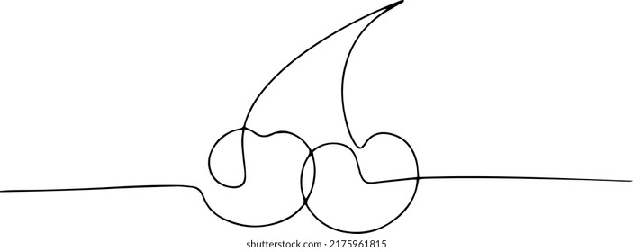 Two Cherries Stuck Together. One Line Vector Illustration.