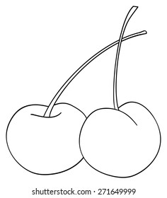 Two cherries with theirs stems on white background in the Delightful garden collection