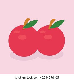 two cherry cartoon pink background