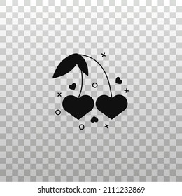 Two cherry heart glyph icon on transparent background. Love, romance, engagenent, wedding, marriage, valentine's day black silhouette. Valentine's Day vector illustration. 