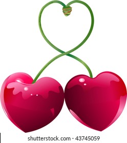 Two Cherry hearts and cherry sticks shows a heart-shape