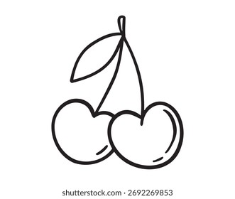 two cherry icon doodle hand drawn. Outline line drawing clipart symbol. Vector illustration