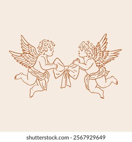 Two cherubs holding a bow. Vintage style.