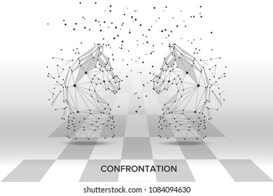 Two chess knight figures on chessboard vector illustration. Confrontation concept. Business strategy illustration.