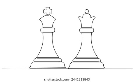 Two chess pieces continuous one line drawn. King and queen chess figure. Vector illustration isolated on white.