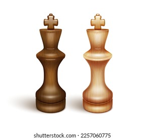 Two chess pieces - king. Made from lacquered wood. 3D realistic illustration. Isolated on white background. Vector