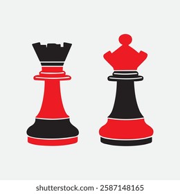 two chess pieces with red and black colors vector