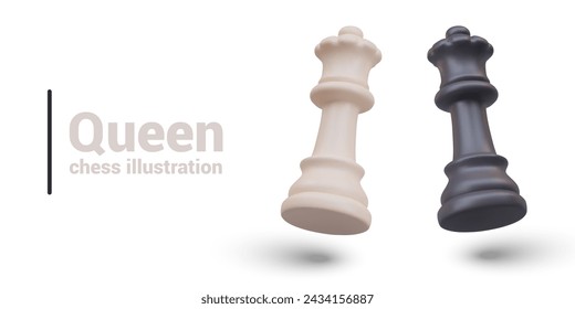 Two chess queens in floating position. Strong game pieces attack. Duel of leaders