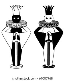 Two chess queens with swords