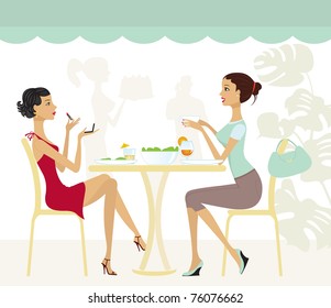 Two Chic Girls Cafe Stock Vector (Royalty Free) 76076662 | Shutterstock