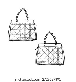 Zwei schicke Handtaschen mit aufwändigen Steppmustern und robusten Griffen, perfekt für Modeillustrationen und Designprojekte.