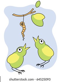 two chick look at the worm