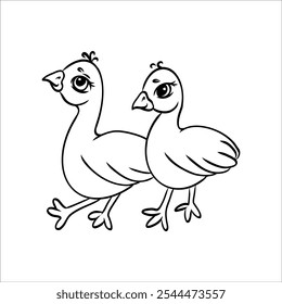 two chicken doodles hand drawn linear vector illustration