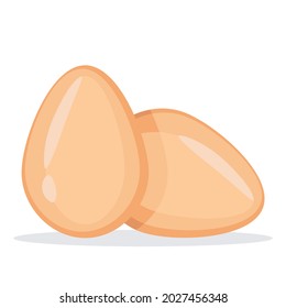 Two chicken eggs. Brown eggs contain all sorts of nutrients. Vector illustration in cartoon style, isolated on a white background for design and web.