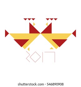 two chicken graphic for new year 2017 celebration, create from triangle shape, ready to use vector, red and yellow color
