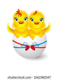 Two chicken from one egg. Vector Illustration.