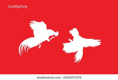 Dos siluetas de pollo peleando en blanco Hermosa batalla de cacahuetes, Ilustración vectorial