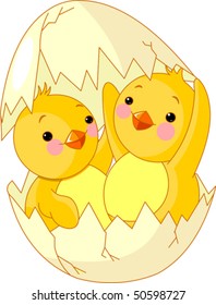 Two chickens hatched from one egg