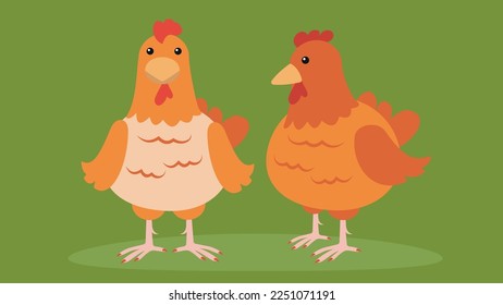 Two chickens - illustration, vector, cartoon