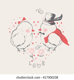  two chicks/male/ female/lady/gentleman/can be used for kid's or baby's shirt design/fashion print design/fashion graphic/t-shirt/kids wear