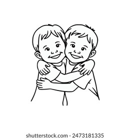 Two child hug on friendship day with happy mode with white background vector