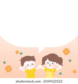 two child are talking and one has a speech bubble above them