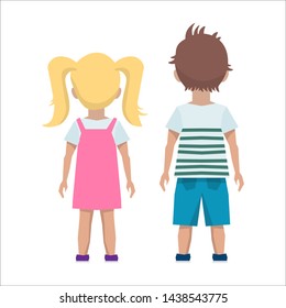 Two children (a boy and a girl) turned their backs on a white background. Vector illustration.