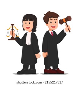 Two children act like judges holding scales and hammers