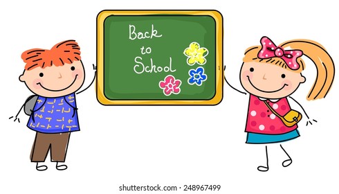 Two children and blackboard-Back to school