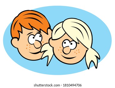 Two children, boy and girl, vector illustration on blue frame