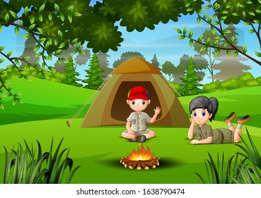 Two Children Camping Out Woods Stock Vector (Royalty Free) 1638790474 ...