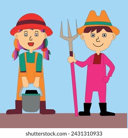 Dos niños están haciendo trabajo agrícola ilustración vectorial