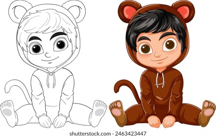 Two children dressed as bear and monkey