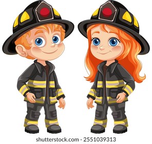 Two children dressed as firefighters