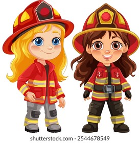 Two children dressed as firefighters smiling