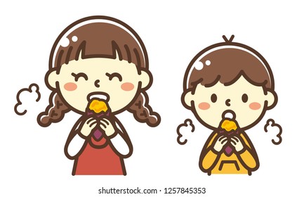 Two Children Eating Roast Sweet Potatoes