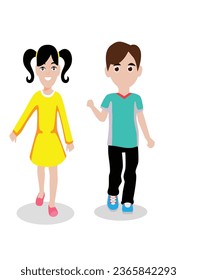 Two children are going to meet their friends
