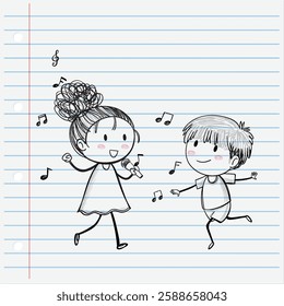 Two children happily singing and dancing together