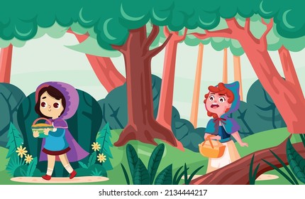 Two children have gone deep into the forest to pick flowers. One of them is frightened to see the deep of the forest and the other is calling another to go home