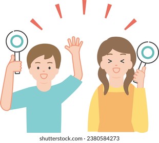 Two children  holding up a circle (OK) placard.The background is transparent. - Powered by Shutterstock - Get 15% off with code: PIKWIZARD15