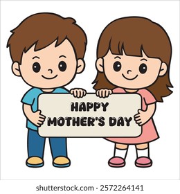 two children holding a sign that says happy mother's day