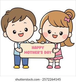 two children holding a sign that says happy mother's day