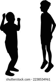 two children jumping body silhouette vector