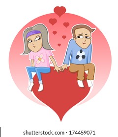 Two children in love sitting on the heart