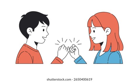 Duas crianças fazem uma promessa minúscula de amizade e confiança com um sorriso