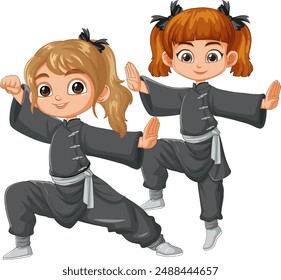 Dos niños en poses de artes marciales