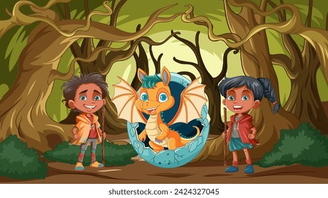 Two children meet a mythical creature in the woods