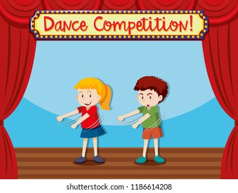 Two children on stage dancing illustration