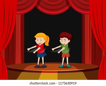 Two children on stage illustration