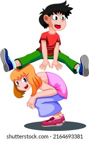 Two Children Playing Leapfrog White Background